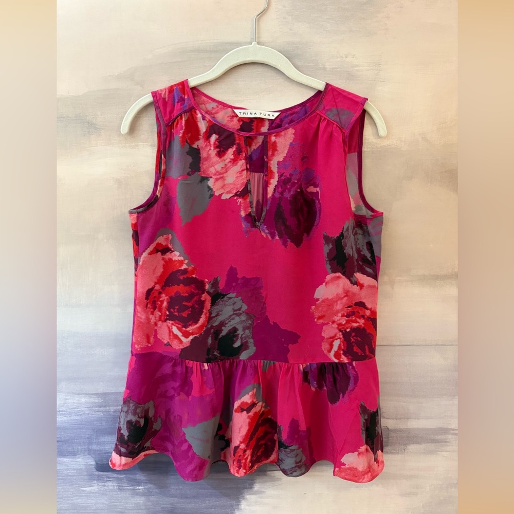 TRINA TURK Floral Silk Sleeveless Top